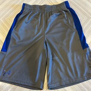 Under Armour Boys Grey & Royal Blue Athletic Shorts - Size L
